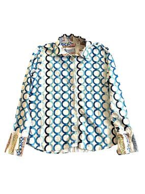 Tizzie Womens XL Geometric Print Button-Down Shirt With Patterned Cuffs